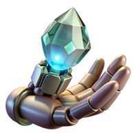 glorious bohemian A robotic hand holding a glowing energy crystal. NO BACKGROUND with Transparent Background. handcrafted png