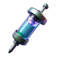 reflective elegant A futuristic syringe filled with glowing liquid. NO BACKGROUND with Transparent Background. masterfully captured png