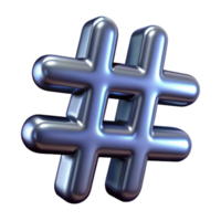standout avant-garde A single, stylized hashtag symbol with a metallic sheen. NO BACKGROUND with Transparent Background. flawless png