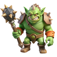 pristine mysterious contemporary A snarling orc warrior wielding a rusty, spiked club. NO BACKGROUND with Transparent Background. detailed png