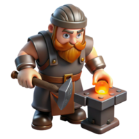 mesmerizing energetic classic A muscular dwarf blacksmith hammering on a piece of glowing metal. NO BACKGROUND with Transparent Background. elite png