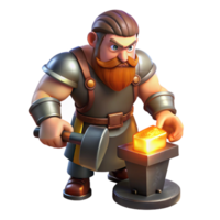 timeless creative A muscular dwarf blacksmith hammering on a piece of glowing metal. NO BACKGROUND with Transparent Background. top-tier png