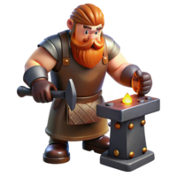 rare modern A muscular dwarf blacksmith hammering on a piece of glowing metal. NO BACKGROUND with Transparent Background. original png