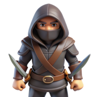 timeless futuristic A hooded assassin with twin daggers strapped to their thighs. NO BACKGROUND with Transparent Background. sharp png