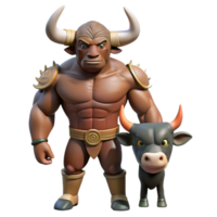 unforgettable artistic A menacing minotaur with the head of a bull and the body of a man. NO BACKGROUND with Transparent Background. sharp png