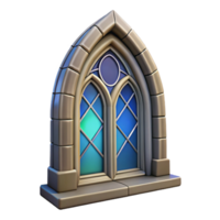 remarkable retro Gothic arch window, stained glass, stone tracery. NO BACKGROUND with Transparent Background. crisp png