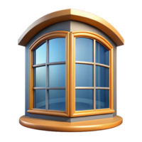 striking melancholic mid-century Bay window, projecting window, curved glass. NO BACKGROUND with Transparent Background. top-tier png