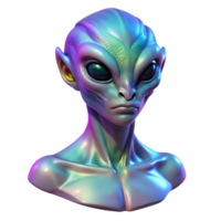 pristine baroque Alien creature bust with iridescent skin, NO BACKGROUND with Transparent Background. artisan png