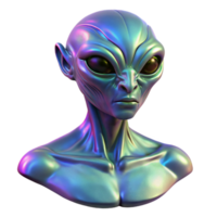 tranquil wonderful Alien creature bust with iridescent skin, NO BACKGROUND with Transparent Background. genuine png