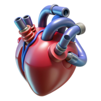 tranquil wonderful Biomechanical heart with pulsating tubes, NO BACKGROUND with Transparent Background. fine detail png