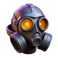 whimsical dramatic Cyberpunk gas mask with glowing filters, NO BACKGROUND with Transparent Background. impeccable png