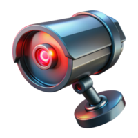striking remarkable Futuristic security camera with glowing red lens, NO BACKGROUND with Transparent Background. png