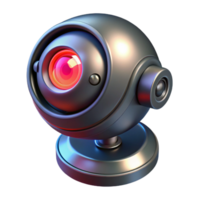 standout bohemian Futuristic security camera with glowing red lens, NO BACKGROUND with Transparent Background. detailed png