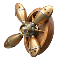 reflective splendid Steampunk airship propeller made of polished wood and copper. NO BACKGROUND with Transparent Background. original png