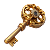rare vintage Steampunk key with intricate carvings and a clockwork mechanism. NO BACKGROUND with Transparent Background. expertly shot png
