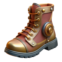 immaculate vintage Steampunk boot with metal plating and intricate leatherwork. NO BACKGROUND with Transparent Background. handcrafted png