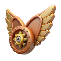 romantic gorgeous Steampunk wing made of clockwork gears and leather membranes. NO BACKGROUND with Transparent Background. crisp png