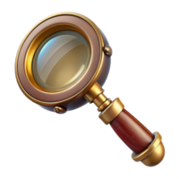 wonderful iconic Steampunk magnifying glass with a brass handle and a large lens. NO BACKGROUND with Transparent Background. png