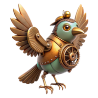 peaceful gorgeous Steampunk bird automaton with flapping wings and intricate gears. NO BACKGROUND with Transparent Background. 4K png