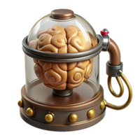 radiant dramatic rustic Steampunk brain in a jar with wires and electrodes. NO BACKGROUND with Transparent Background. studio quality png