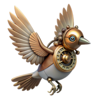 sumptuous bold organic Steampunk bird automaton with flapping wings and intricate gears. NO BACKGROUND with Transparent Background. 8K png