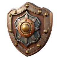 whimsical enchanting Steampunk shield with intricate metalwork and a central emblem. NO BACKGROUND with Transparent Background. genuine png