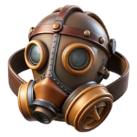 pristine inspired Steampunk gas mask with intricate filters and a leather strap. NO BACKGROUND with Transparent Background. png