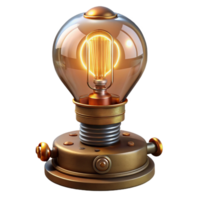immaculate whimsical renaissance Steampunk lightbulb with glowing filaments and a brass base. NO BACKGROUND with Transparent Background. impeccable png