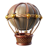 mesmerizing memorable Steampunk hot air balloon basket with intricate wickerwork and brass fittings. NO BACKGROUND with Transparent Background. png