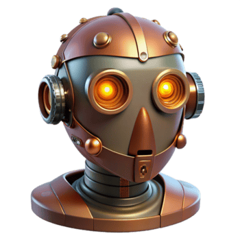 fascinante barroco steampunk robô cabeça com brilhando olhos e exposto fiação. não fundo com transparente fundo. perfeito clareza png