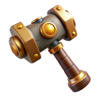 wonderful memorable Steampunk hammer with a brass head and a wooden handle. NO BACKGROUND with Transparent Background. png
