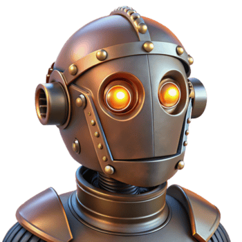 deslumbrante caprichoso surreal steampunk robô cabeça com brilhando olhos e exposto fiação. não fundo com transparente fundo. ultra hd png