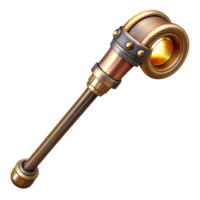radiant melancholic contemporary Steampunk cane with a brass handle and a hidden compartment. NO BACKGROUND with Transparent Background. masterfully captured png