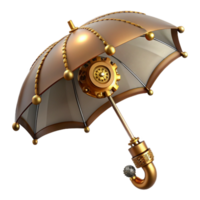 reflective gorgeous Steampunk umbrella with a brass handle and clockwork mechanisms. NO BACKGROUND with Transparent Background. refined png