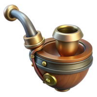striking intense modern Steampunk pipe with a brass bowl and a wooden stem. NO BACKGROUND with Transparent Background. 8K png