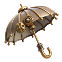 harmonious immaculate Steampunk umbrella with a brass handle and clockwork mechanisms. NO BACKGROUND with Transparent Background. exclusive png