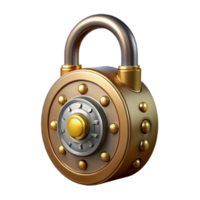 standout abstract Steampunk padlock with a combination dial and brass casing. NO BACKGROUND with Transparent Background. detailed png