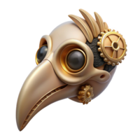 hypnotic energetic creative Steampunk bird skull with brass embellishments and gears. NO BACKGROUND with Transparent Background. masterfully captured png