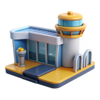 whimsical dramatic Architectural rendering of an airport terminal gate NO BACKGROUND with Transparent Background. 4K png