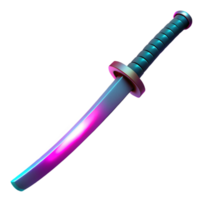 unparalleled rustic Cyberpunk katana with glowing blade NO BACKGROUND with Transparent Background. high quality png