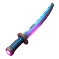 majestic calm modern Cyberpunk katana with glowing blade NO BACKGROUND with Transparent Background. crisp png