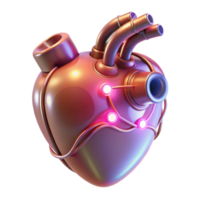 stunning inspired Cybernetic heart with glowing wires NO BACKGROUND with Transparent Background. png