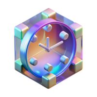 stunning playful art deco Holographic clock displaying time in multiple dimensions NO BACKGROUND with Transparent Background. ultra HD png