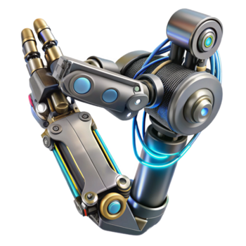 espetacular célebre cyberpunk robótico braço com intrincado fiação não fundo com transparente fundo. png