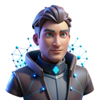 magnificent acclaimed Cyberpunk character portrait with data stream overlay NO BACKGROUND with Transparent Background. png