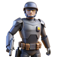 melancholic glorious Robotic security guard with weapon holster NO BACKGROUND with Transparent Background. refined png