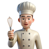 rare artistic Chef in a uniform holding a whisk. NO BACKGROUND with Transparent Background. gallery standard png