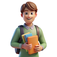 nostalgic dramatic Student with a backpack full of books. NO BACKGROUND with Transparent Background. high resolution png
