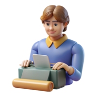 whimsical breathtaking Writer typing on a typewriter. NO BACKGROUND with Transparent Background. studio quality png