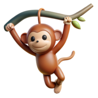 standout minimalist Monkey hanging from a tree branch. NO BACKGROUND with Transparent Background. studio quality png